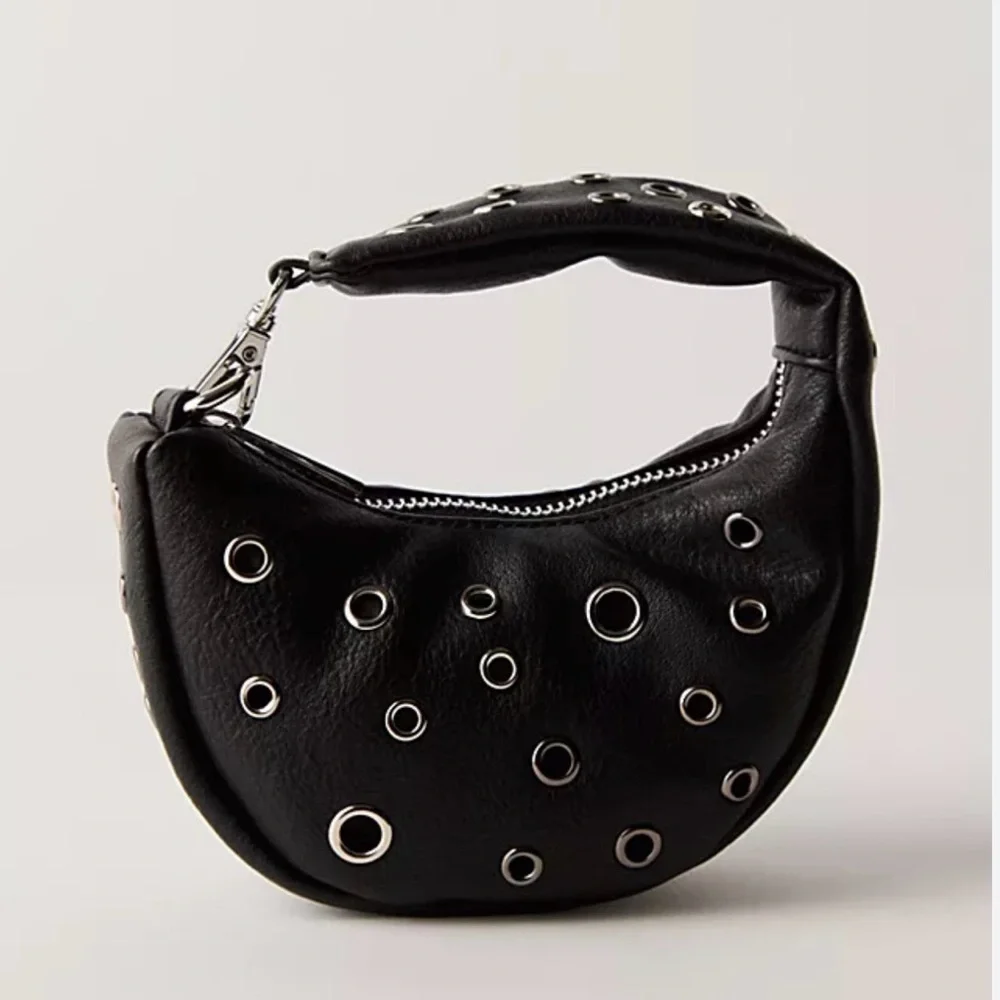 Free People Baby Carryall Bag Charm Black Grommet One Size Biker Core Edgy New - Picture 1 of 8